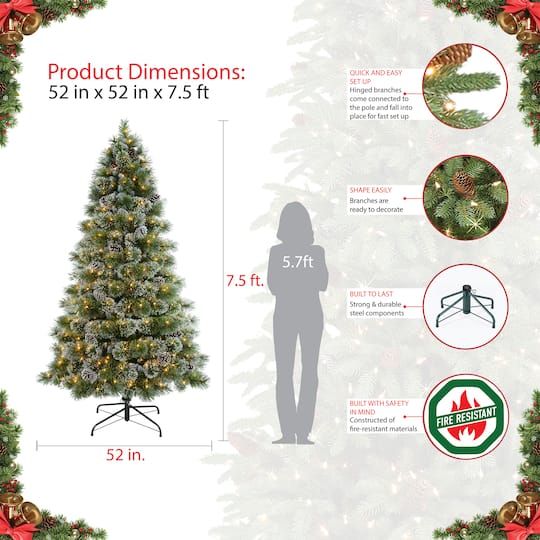 7.5ft. Pre-Lit Frosted Boulder Pine Artificial Christmas Tree, Clear Lights